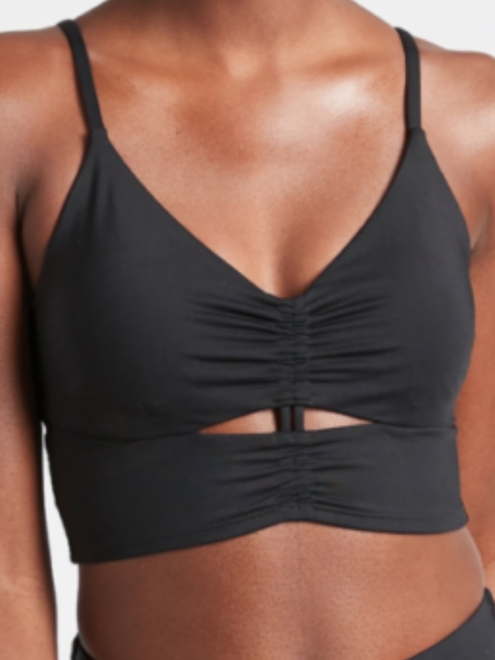 Athleta Black V-Neck Ruched Cinched Cutout Bralette Sports Bra Size S